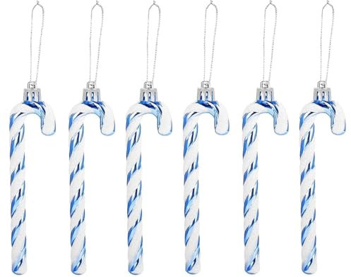 Glitter Candy Cane –Christmas Tree Hanging Decoration Bauble Xmas Ornament Pack of 6-13cm (Royal Blue)
