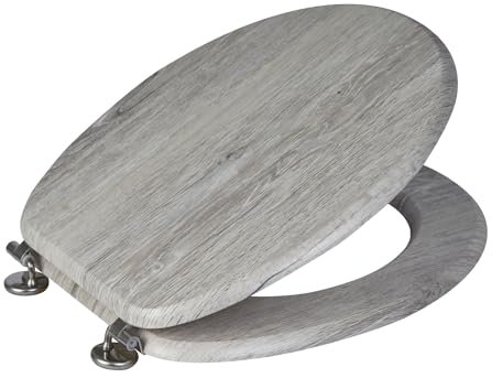 Showerdrape Grey Oak MDF Toilet Seat with Chrome Coloured Stainless Steel Hinges Oxford