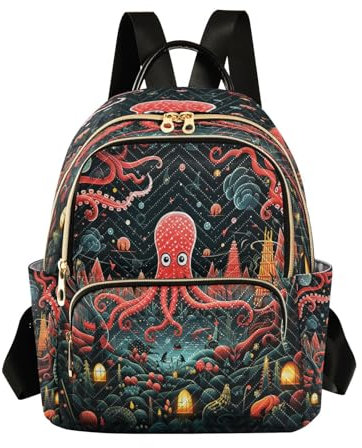 LINNIKEEEE Cartoon Doodle Kraken Rucksack, Büchertasche, Mini-Umhängetasche für Reisen Teenager