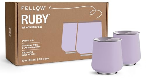 Fellow Ruby Weinglas 2er-Set – Isolierte Wein- und Cocktailgläser aus Edelstahl mit Keramik-Innenseite und drehbarem Kieseldeckel – 340 ml, Peri Twinkle