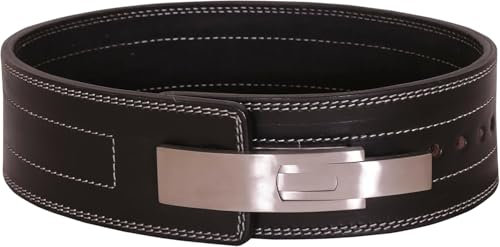 Lever Pro Gym - Cinturón de entrenamiento de fuerza de piel auténtica, hebilla de palanca de acero inoxidable, soporte lumbar de 10 cm y 10 mm de grosor (negro, mediano 30 a 36)