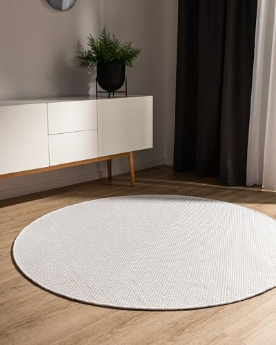 benuta Basic Tappeto cotone lavorato a mano Ron - Bianco 160 cm Rotondo - 100% cotone - Design: Uni, Minimalista, Natural Living - Facile cura per salotto e stanza