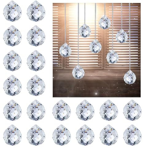 Kristalle zum Aufhängen, 20 Stück 20mm Kristall Sonnenfänger, Sonnenfänger Kristall für Kronleuchter Anhänger, Fenster Ornament Handwerk Deko(Farbe:klar)