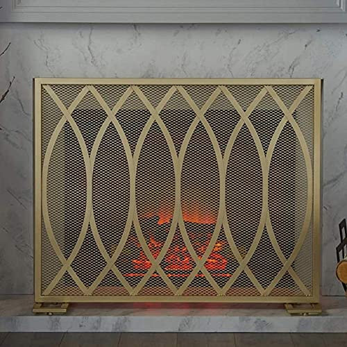 Parafuoco con finitura rustica, per caminetto prefabbricato, grandi focolari e stufe a legna, in ferro battuto, color oro, di grandi dimensioni