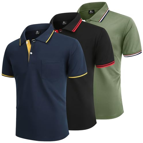 LLdress Polo Uomo Maniche Corte Pacco da 3 Polo da Golf Tennis T Shirt Leggera e Traspirante