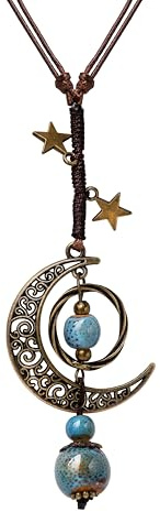 Hanary Vintage Bohemian Hippie Keramik Perlen Halbmond Lariat Halskette