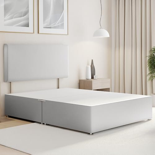 ComfoRest Single Divan Bed Base with Headboard - 3FT - (Silver Plush) - Supportive Frame for Everyday Use - Minimal Design for Guest or Spare Rooms - No Mattress, No Drawers