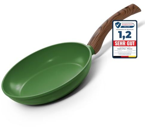 Cook&Pan Pfanne Induktion 20cm - Keramikpfanne PFAS & Teflon frei - Grün | Bratpfanne mit [Greenshield] Antihaftbeschichtung - Non Stick Pan [Spülmaschinenfest] - 7 Jahre Garantie - Für 1-2 Personen