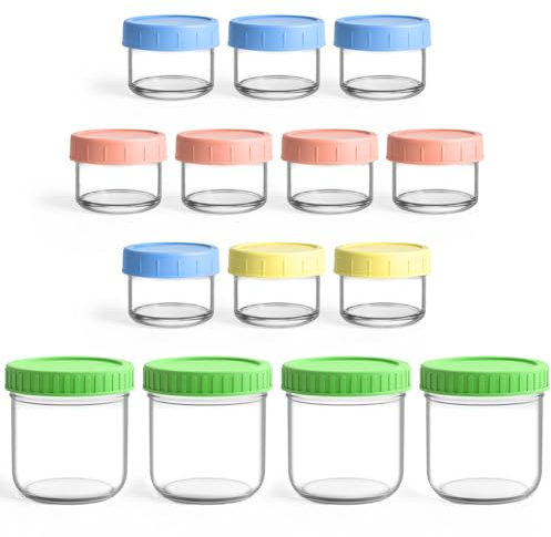 Aolso Pot de Conservation, 4PCS/300ml et 10PCS/60ml Conservations pour Nourriture, Petit Pot, Repas Boîtes de Conservation avec Couvercle Hermétique