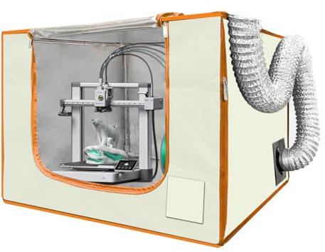 Feuerfestes 3D-Druckergehäuse mit Belüftung, 12-V-Lüfter, verstellbarer Luftstrom, horizontale und vertikale Ausrichtung, Zelt, kompatibel mit Bambu Lab Creality Elegoo Serie 3D-Drucker, Cremeweiß