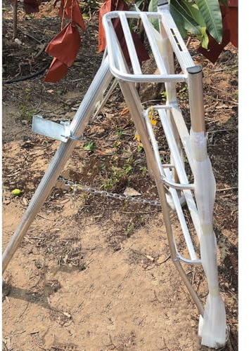 Stable Tripod Ladder with Adjustable Legs for Uneven Ground and Hillside Harvesting