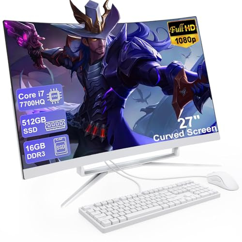 SUKOTOP All-in-One-Computer, 27 Zoll, gebogenes FHD-Display, All-in-One-Computer, 16 GB DDR3, 512 GB ROM, SSD Core i7 7700HQ, Bluetooth, WLAN, Dual-Band mit Maus und kabelgebundener Tastatur