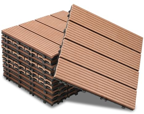 Jaxguom WPC Fliesen 30x30 cm, 55 Stück Balkonfliesen für 5m²,WPC Terrassenfliesen mit Klick-System,Balkon Bodenbelag Wetterfest,Wasserdicht,Terassenplatten Außenbereich Braun