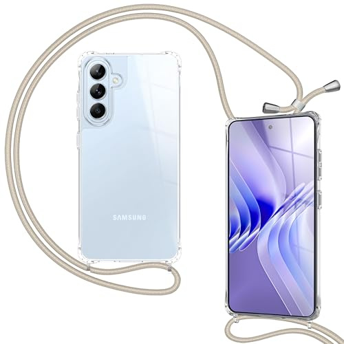 NALIA Handykette für Samsung Galaxy S26 - Hülle, Sandstein Beige | Kordel ca. 1,60m für Crossbody, Ösen fest im Rahmen eingegossen, Massive Metallenden, Verstärkte Ecken, HANGIT PRO