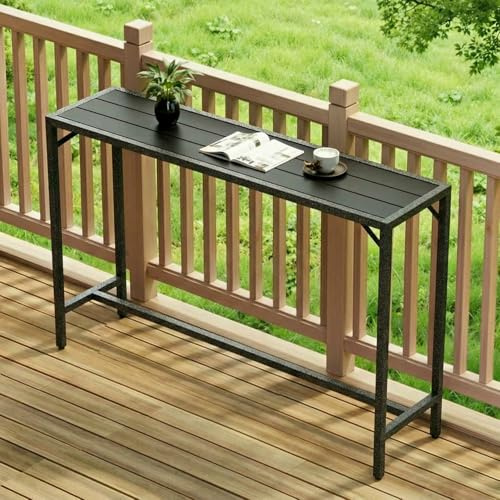LIFERUN Barbord Outdoor, 120 x 38 x 98 cm, högt bord väderbeständigt med justerbara fotpaddar, bistrobord kantig för kök och vardagsrum, ståbord med metallram, trädgårdsbar, festbord, svart