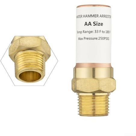 Pararrayos de martillo de agua de acero inoxidable de 1,27 cm – para rosca NPT, amortiguador – para eliminación de ruido de fontanería en lavandería, cocina, baño, jardín y aspersor (1 unidad)