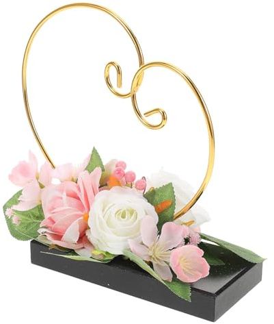 Herzförmiger Schmuckhalter und Metall mit Blumen, Rosa | Ringe, Ohrringe und Halsketten, Tischdeko für Hochzeit, Party und Schaufenster, mit Simulierter Blütenoptik