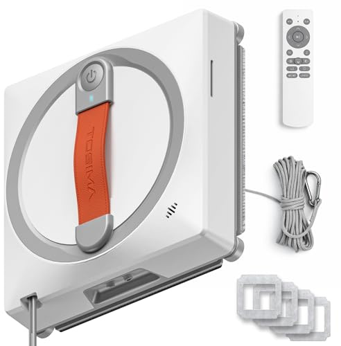 Tosima Robot limpiacristales WA9C Pro, robot de ventana con 4 boquillas de pulverización, 6 modos de limpieza con planificación inteligente, adherencia extra fuerte y mando a distancia (blanco)