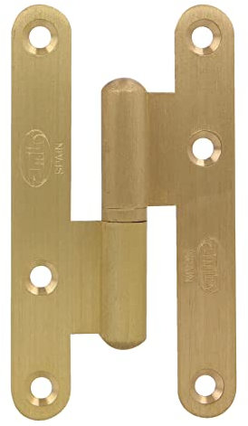 Amig - Pernio a la Izquierda - 95 x 52 x 2 mm - Arandela a Presión - Sin Remate - Cantos Redondos - Sujeta Puertas con Firmeza - Acero Latonado Barnizado