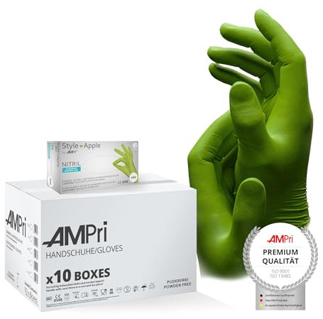 Nitrilhandschuhe, apfelgrün, grün, 10 Box a 100 Stk, Größe S, puderfrei, Style Apple by Med-Comfort: Nitril Einmalhandschuhe, Einweghandschuhe in den Größen XS, S, M, L, XL