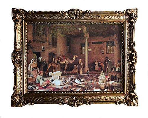 Made in Italy Basar Kamel Ziege Tauben Brunnen Orient Oriental orientalische bilder Bild mit Rahmen Wandbild 90x70cm Kunstdrucke und Gemälde Retro Repro Antik für Cafe Bar Home Büro Praxis 58B