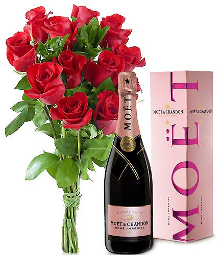 MOTHERS DAY Pink Moet Champagne and RED Roses Hamper