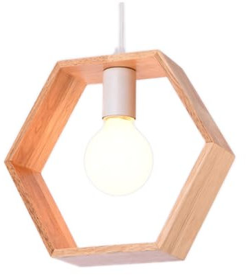 Chrasy Wooden Pendant Lamp Modern Ceiling Light Wood Lampshade Classical Lighting Fixture, E26/E27 Base (Hexagon Shape)