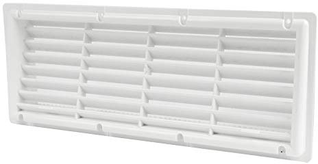 Rejilla de ventilación para frigorífico, color blanco o negro, 37,5 x 15 cm, mosquitera inclinada (1 x blanco)