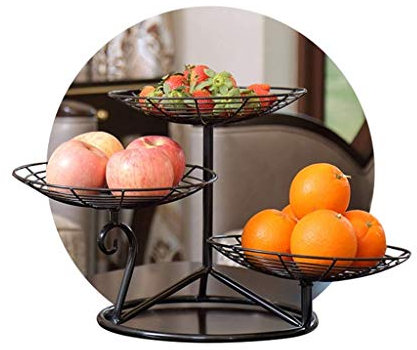 LKMAG Nivel 3 Cesta de frutas creativo tazón de frutas y verduras Holder, Snack múltiples funciones de envase de la caja de la pieza central Bowl por sala de estar y la cocina moderna (Negro)