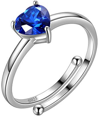 Aurora Tears September Birthstone Adjustable Rings Love Heart 925 Sterling Sliver Heart-shaped Birthstone Open Ring Birth Stone Jewelry Gifts for Women and Men DR0121S