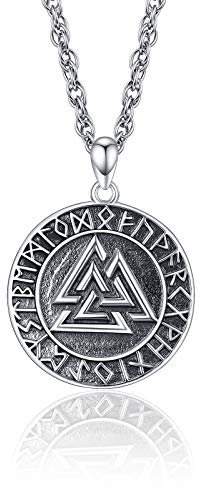 KINGWHYTE Wikinger Halskette 925 Sterling Silber Odin Symbol Anhänger Valknut nordischer Wikinger Amulett Schmuck für Männer Frauen mit Edelstahlkette 50cm