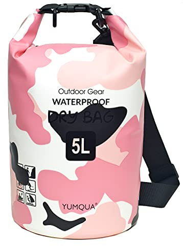 YUMQUA Dry Bag Wasserdichter Tasche 5L 10L 20L 30L 40L wasserdichte Beutel Packsack für Kajak Boot Angeln Rafting Camping Snowboarden Schwimmen Wassersport (Rosa Camouflage, 5L)