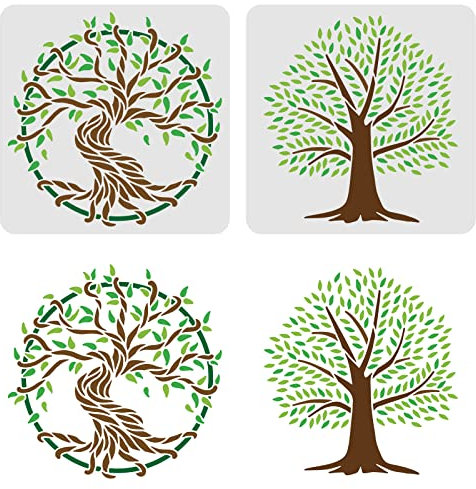 FINGERINSPIRE 2 Stück Baum des Lebens Schablonen Vorlage 30x30cm Kunststoff Baum Zeichnung Malerei Schablonen Quadratisch Wiederverwendbare Schablonen zum Malen auf Holz, Boden, Wand und Fliesen