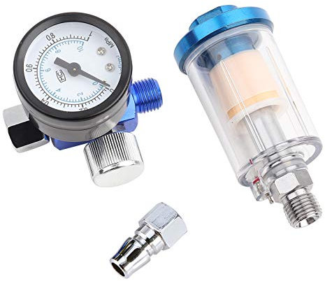 Oil Water Separator Trap, 1/4 Thread Air Pressure Regulator Spray Paint Gun Gauge Compressor Filter Trap with Valve Pneumatic Tool Airbrush Combination Kit Quick Connector Accessories