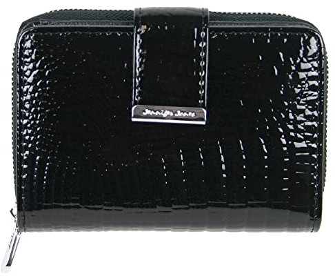 Jennifer Jones Echt-Leder Damen Geldbörse - Modische Croco Glanz Optik - RFID (S - Style 1, Schwarz)