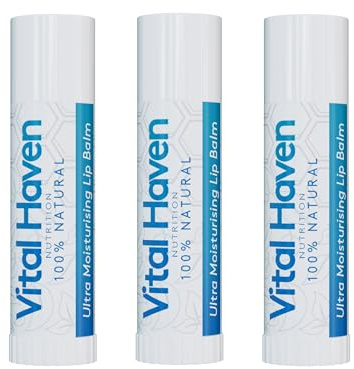 Lippenbalsam, ultra-feuchtigkeitsspendend, 100 % natürlich, 3 Stück, Premium-Inhaltsstoffe (Arganöl und Mangobutter) für verjüngte Lippen, Vegetarisch, hergestellt in Großbritannien