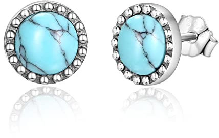 Türkisfarbene Gestüt Ohrringe, S925 Sterling Silber Vintage Braids Circle Turquoise Ohrringe, Blue Gemstone Bohemian Ethnic Tribal Jewelry Geschenk für Frauen Abschluss ​