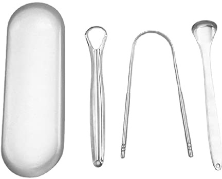 WANGCL Tongue Scraper 3 Pcs Professional Stainless Steel Tongue Cleaner Kit for Tongue Cleaning Optimal Oral Hygiene (Sliver)