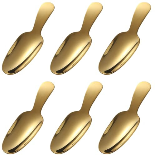 Dessert Spoon 6 Pcs Stainless Steel Salt Spoon Short Handle Coffee Scoop Mini Tea Spoons for Small Jars, Sugar, honey, Spice, Ice Cream, Milk Powder (Gold)