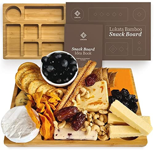 Lukata Tabla de Bocadillos para Picar Tabla de Charcutería Pequeña para Queso y Aperitivos - Bambú Duradero para Servir en Fiestas Invitados Picnics - 32cm x 22cm x 2cm