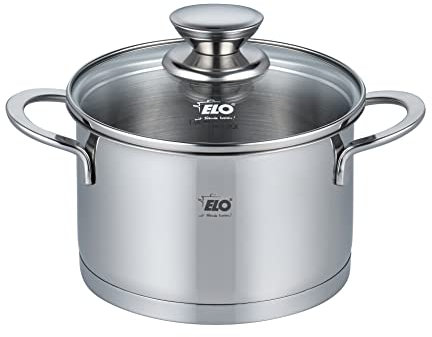 ELO 72547 Casserole à viande avec couvercle en verre série Galant Induction Acier inoxydable brillant avec échelle de litres et système de dosage d'huile 16 cm