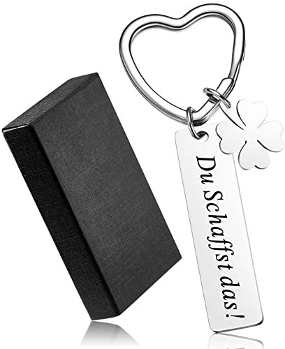 Patelai Herz Schlüsselanhänger Du Schaffst Das Schlüsselanhänger Inspirierender Kleeblatt Herz Schlüsselbund Abschluss Geburtstag Geschenk mit Geschenkbox für Damen Herren Aufmunterung (Silbern)