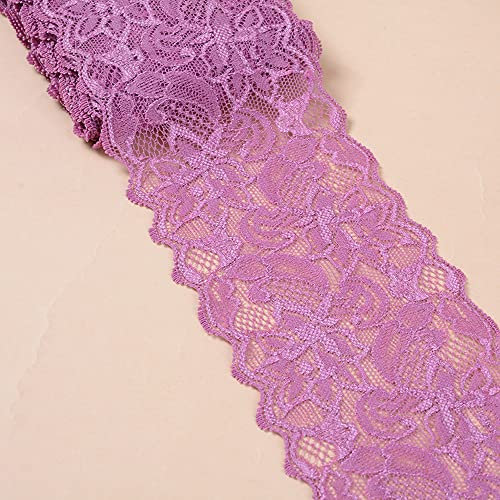 3 Yards Elastizität Spitzenbordüre Spitzenband,8cm Breite Bunte Spitzen-Blumen Borte Dekoband Zierspitze Zierband Spitzenstoff Spitzenborte für Nähen DIY Handwerk Kleidung Unterwäsche,Fuchsie