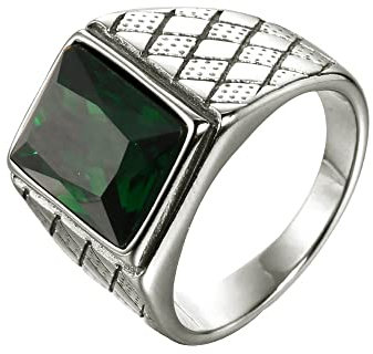PAMTIER Herren Damen Ringe Rostfreier Stahl Quadratisches Juwel Mode-Persönlichkeit Schmuck Jubiläum Versilbert Grün Größe 68 (21.6)