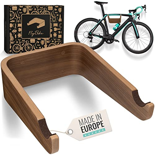 madeco Fahrrad Wandhalterung Holz - FlyBike M Nussbaum Design-Fahrradhalter | Für Wohnung, inkl. Fischer Dübeln, ideal für Rennrad, Gravelbike, Mountainbike, Fixie & Singlespeed