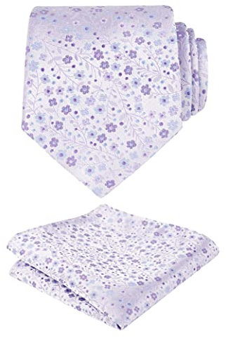 Alizeal Herren Krawatte und Einstecktuch, Blumenmuster, klassisches Retro-Business-Krawatte mit Einstecktuch-Set, 142 lila, Einheitsgröße