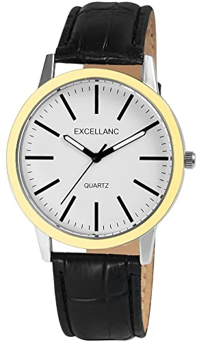 Excellanc Herren-Uhr Kunstleder Dornschließe lechtzeiger Analog Quarz 2900231 (schwarz weiß schwarz)