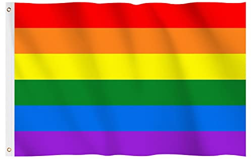 Hianjoo 90X150cm Regenbogen Flagge mit 2 Messingösen, LGBT Flagge Pride Flag, Lesbian Flag, Gay Pride Flagge [Lebendige Farbe] [UV-Lichtbeständig] [Leinwand Kopf]