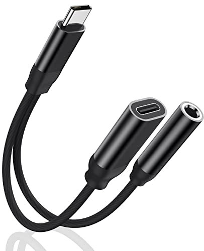 LQIESDD USB C to 3.5mm Jack & Charger Adapter [2 in 1] USB Type C Aux Audio PD 60W Fast Charging Headphone Converter Compatible w/ Samsung S23/S22/S21/S20 Ultra/Huawei Mate 40/P30/Pixel 7/6/OnePlus