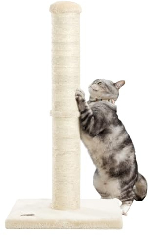 Karolpar 34inch Cat Scratching Post with Natural Sisal Rope 4.3Inch Large Diameter Scratcher Post Tree for Indoor Cats Beige